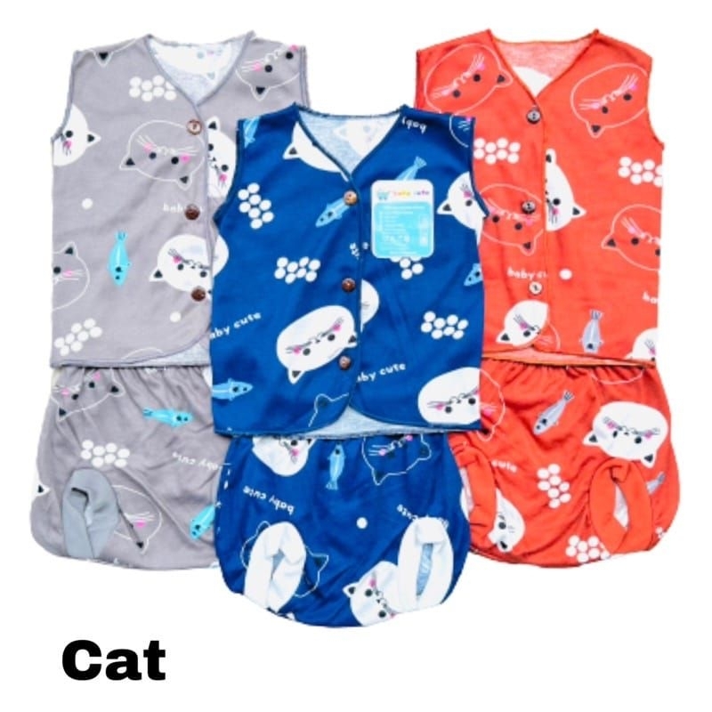 Setelan baju dan celana bayi baru lahir Garment printing Cat Garment SNI OEKOTEX 3stel Promo 8.8