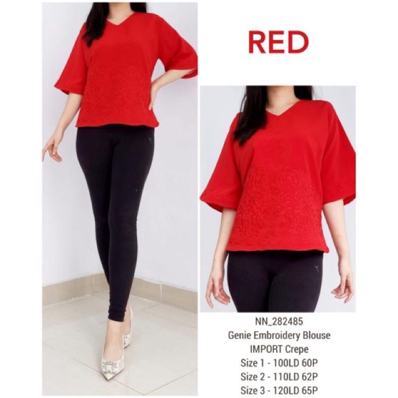 ATASAN BORDIR EMBROIDERY BLOUSE RED MERAH NATAL IMLEK