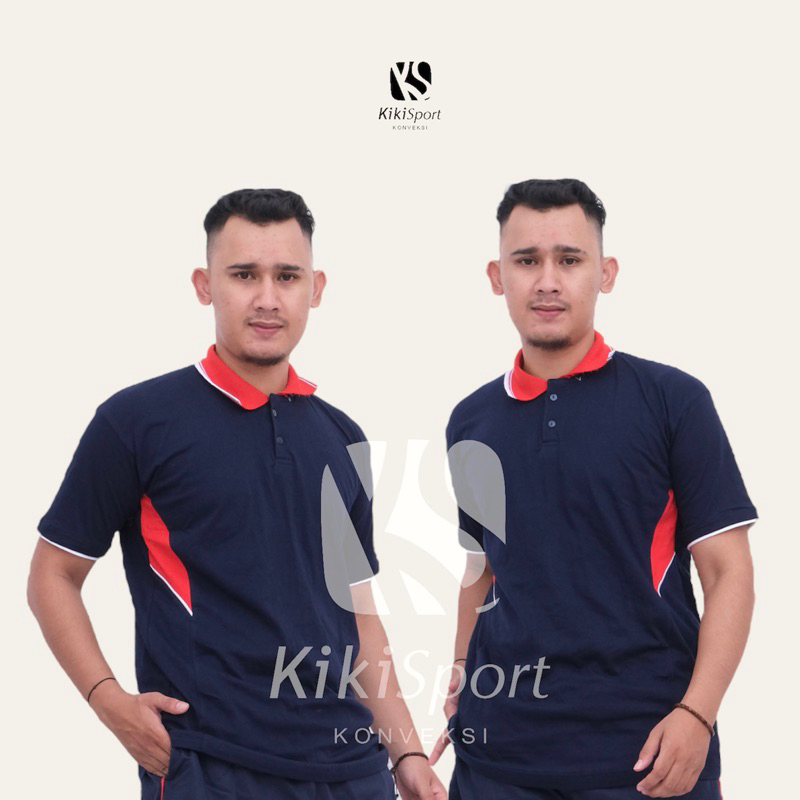 Kemeja Atasan Olahraga Pria Biru Navy Dongker Merah • Seragam Olahraga Guru Instansi Senam Komunitas