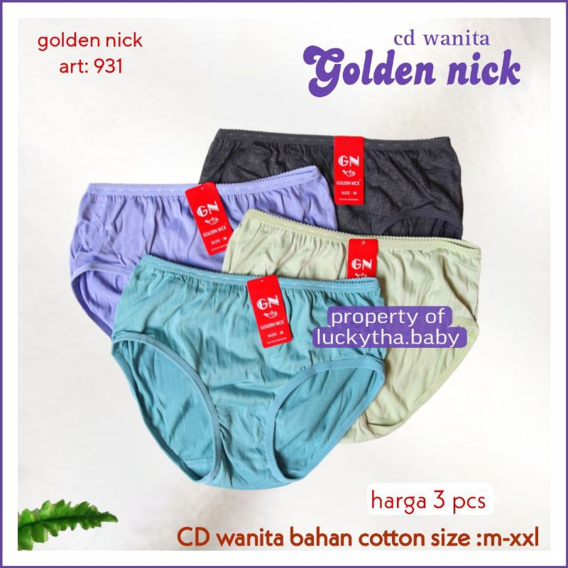 [3pcs] CD wanita GOLDEN NICK 931 size M-XXL / CD golden Nick 931 / CD perempuan bahan cotton