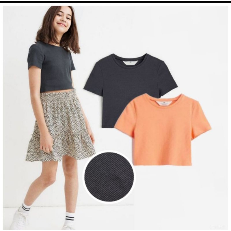 kaos crop anak perempuan hm/kaos crop polos/crop tee anak