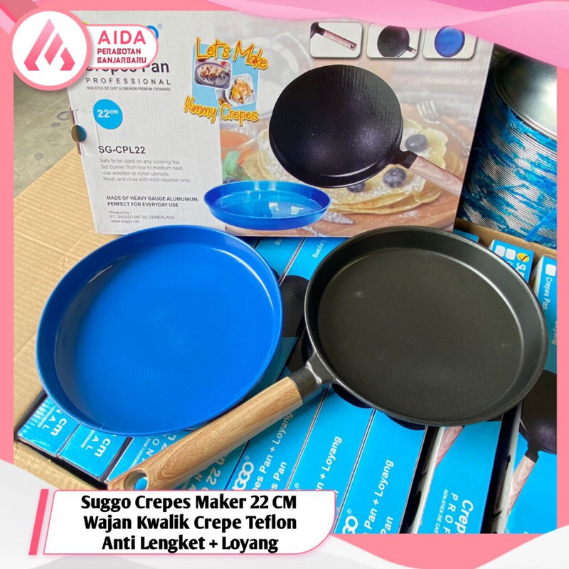 Cetakan Crepes Suggo / Suggo Crepes Maker 22 CM Wajan Kwalik Crepe Teflon Anti Lengket + Loyang