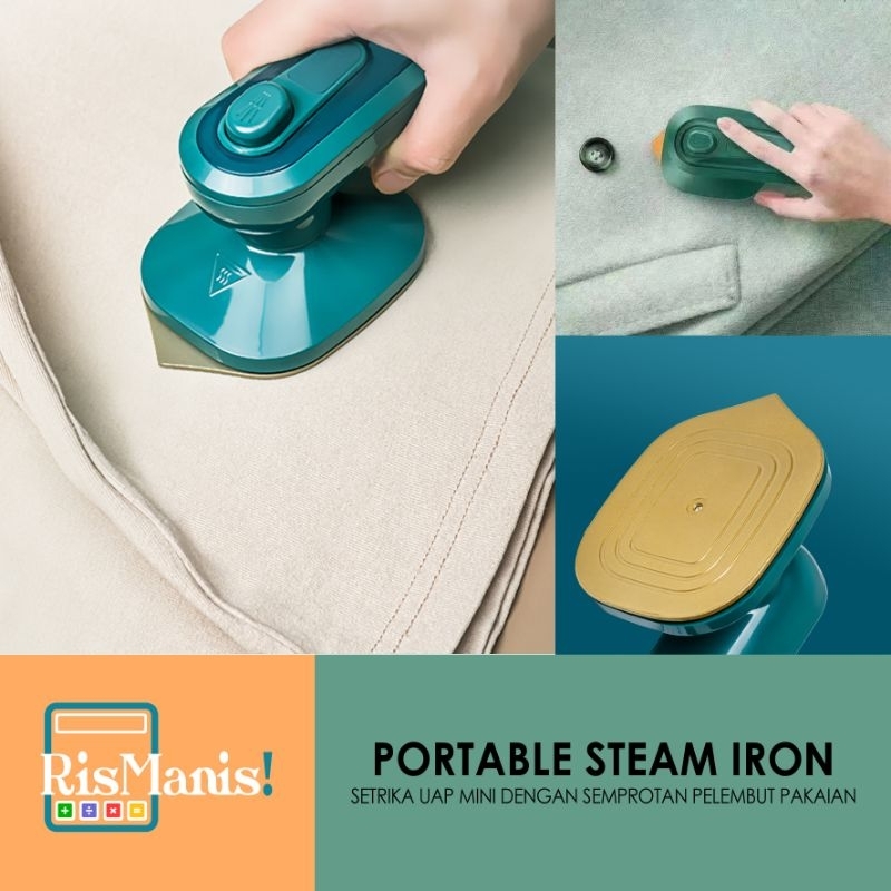 PORTABLE STEAMER IRON - Setrika Uap Ukuran Mini 30 watt Hemat Listrik Handle Pegangan Bebas Panas Steamer Baju Import 220 volt Tangki Air 100 ml Semprotan Pelembut Pakaian Portabel Anti Kusut