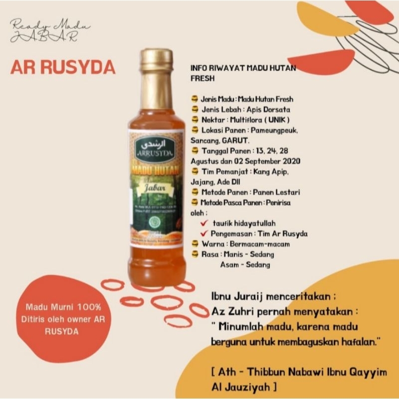 

Jamilah mahfudz. MADU ARRUSYDA KLANCENG 520ML. MADU MENTAH . MADU HUTAN . ARRUSYDA