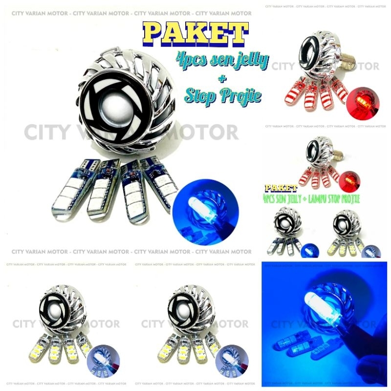 Paket Lampu Motor Lampu Stop Projie Running Plus 4pcs Sen Jelly Kedip/Flash semua motor