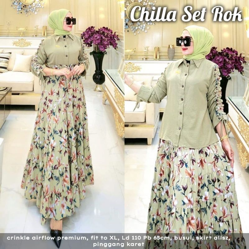 SET ROK CHILLA/SETROK TERMURAH/ GAMIS TERKINI WANITA TERBARU