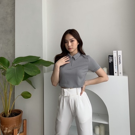 Kelly Polo Zipper Top / Top Polo Wanita / Crop Top Korean / Blouse Wanita