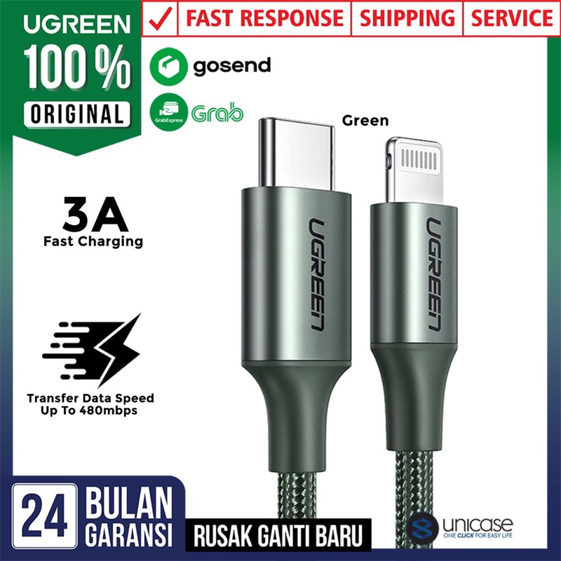 Cable Data USB C to iPhone Lightning MFI UGREEN US304 PD Braided Nylon kabel Fast Charging