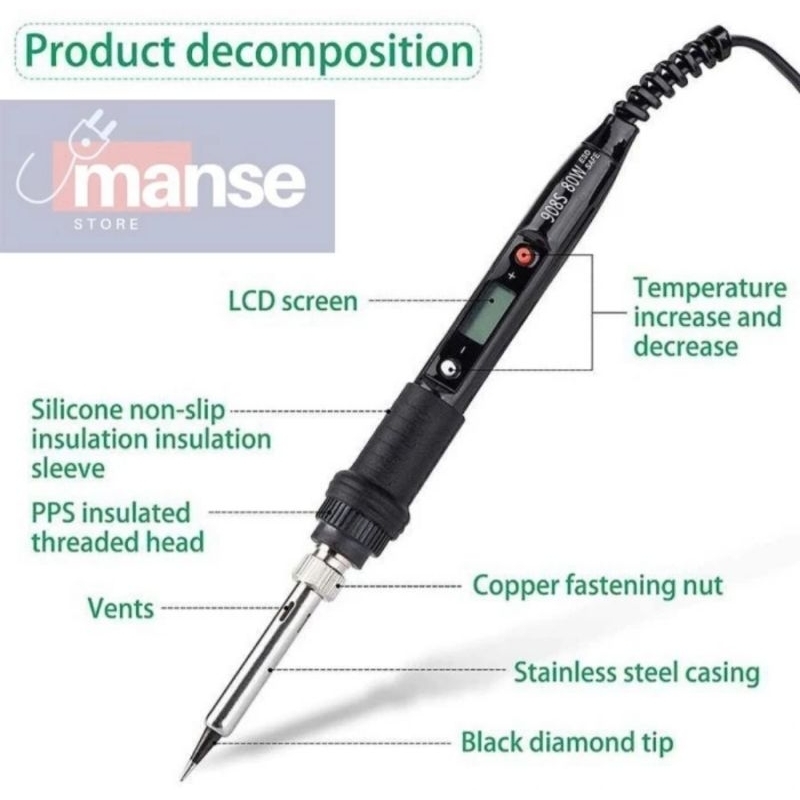 solder 908S 80W Digital Adjusta temperatur / solder digital 80W standar LCD