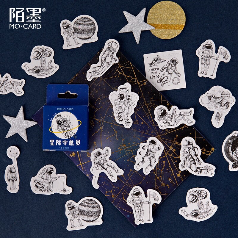 

sharing 10 pcs stiker kertas Star astronot planet sticker deco Stationery Scrapbook bujo DIY Stickers