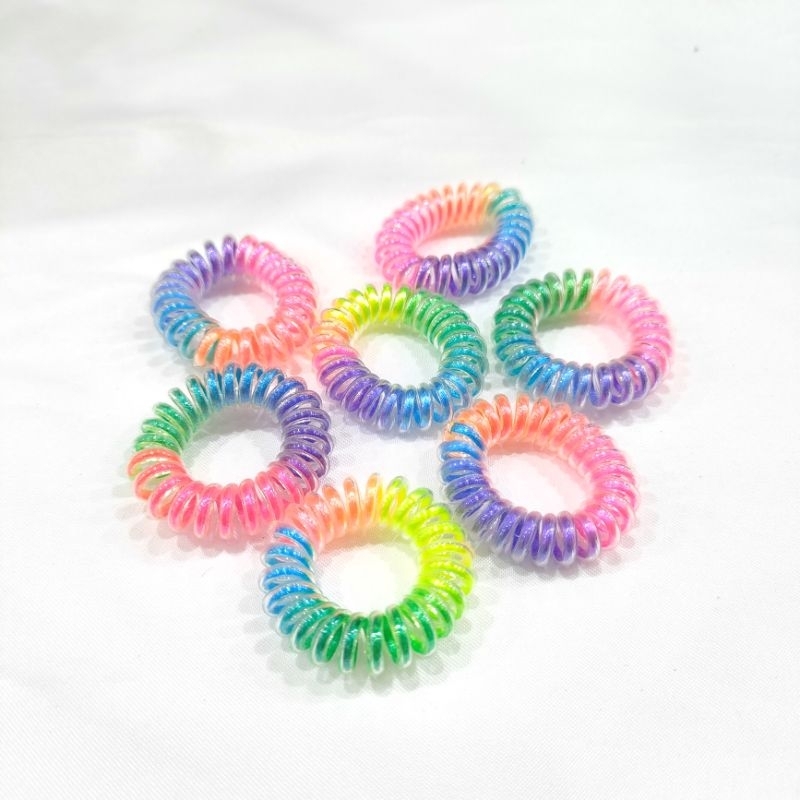 1 pc Karet Spiral Elastis Warna Rainbow