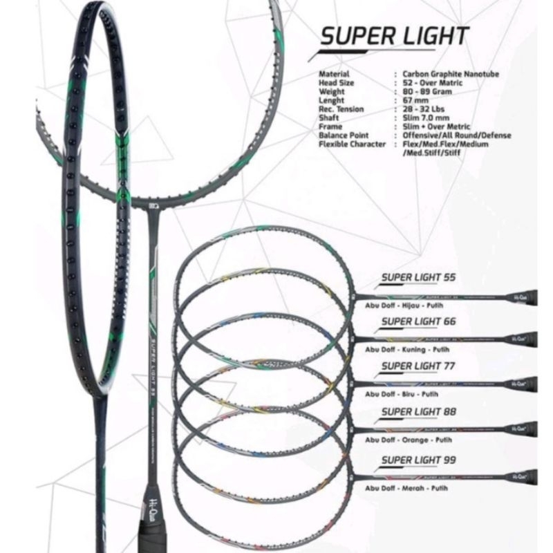 Raket Badminton HiQua Super Light 32LBS 55 66 77 88 99 Offensive Defensive 100% Original