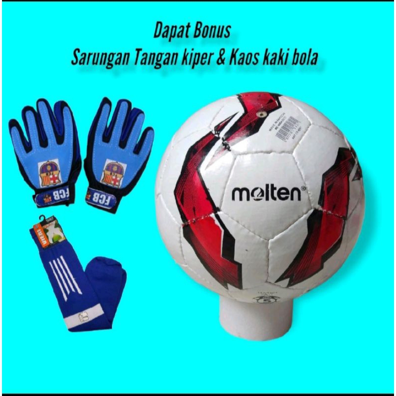 Bola Sepak Soccer Molten Size5 BONUS Sarung Tangan Kiper Anak & Kaos Kaki Bola / Free pentil