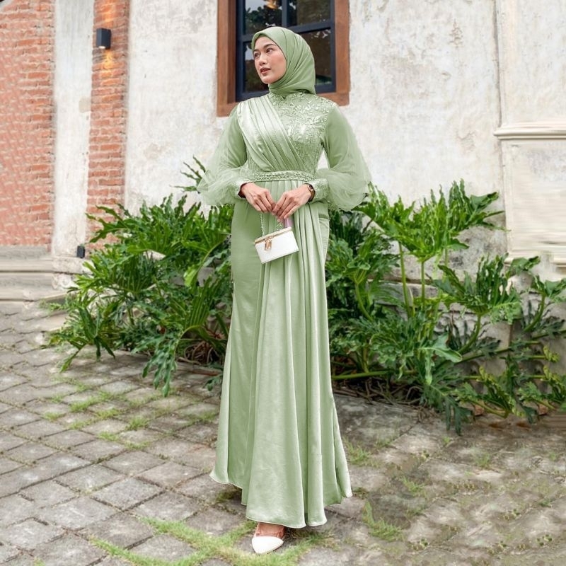 BATIK OFFICIAL | Maxi Dress Modern Adeeva Dress Wanita Modern Brokat Tulle Mix Payet Premium Gamis Lebaran Dan Tunangan Kekinian Gamis Wanita