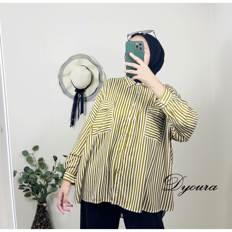 kemeja salur premium / NAZHA SHIRT / kemeja salur wanita / kemeja salur oversize