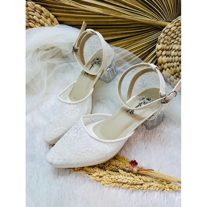 sepatu wanita siera warna putih 5cm kaca