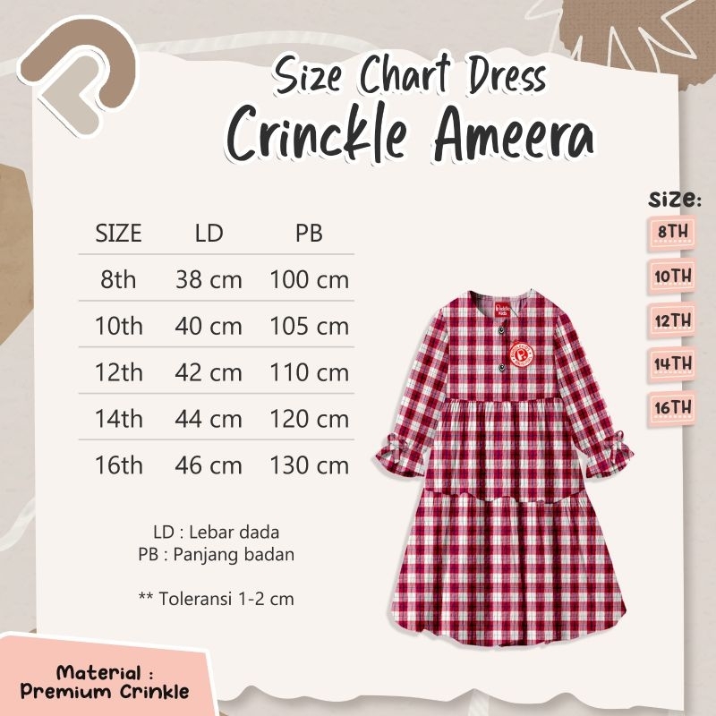 READY DREES GAMIS CRINCKLE AMEERA motif flanel kotak kotak size 8-16 T nablfashion