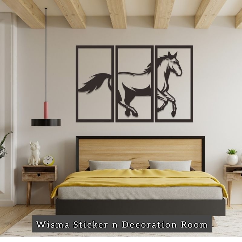 Hiasan Dinding 3D Gambar Kuda / Hiasan Dinding Keren / Hiasan Dinding Kayu Plywood / Gambar 3D Kuda 