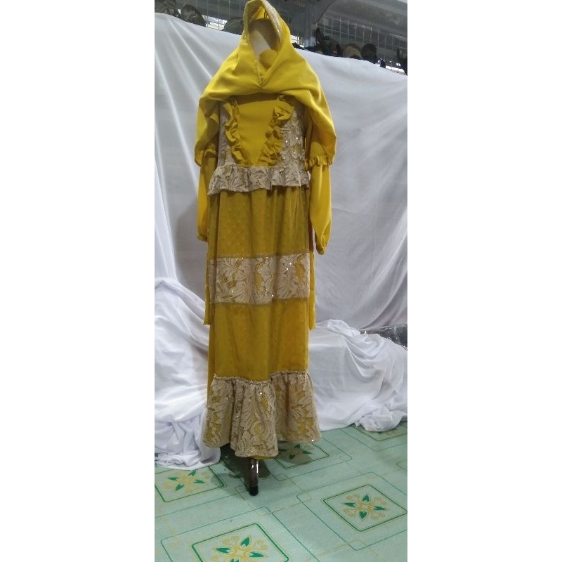 gamis syar'i anak kombinasi brokat cantik