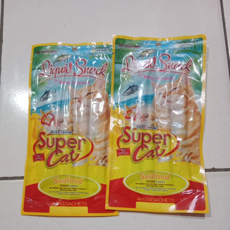 Super Cat Liquid Snack Seaffod 15gr x 4pcs- snack kucing Supercat