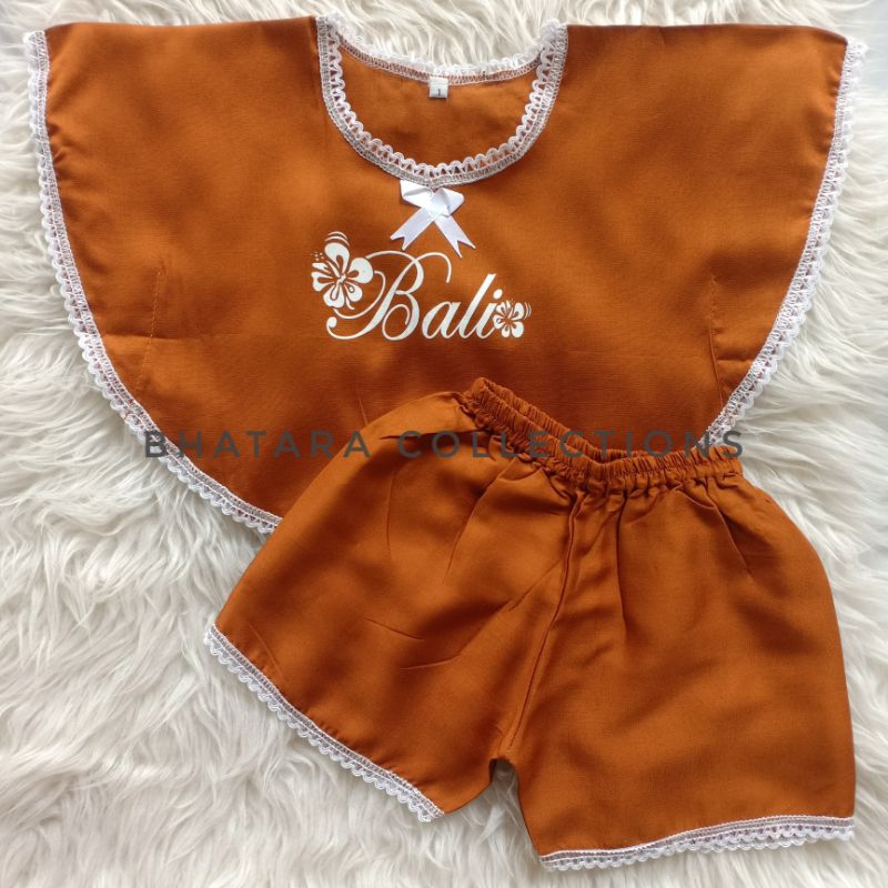 Setelan Baju Pantai Anak Perempuan Anak Cewek Rayon Bali Batwing Renda