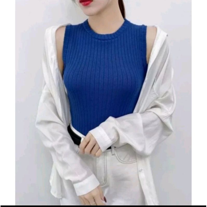 ((Best Seller)) Baju atasan RIB wanita dewasa Rajut knit//Manset Lekbong inner Manset tanpa Lengan
