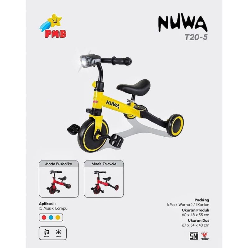 sepeda anak roda 3 push bike 2in1 PMB NUWA T20-5 MURAH