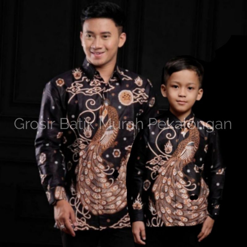 Kemeja Batik Pria Anak dan Bapak Lengan Panjang Kemeja Batik Pria Modern Lengan Panjang Casual Modis reguler Fit Trendy Masa Kini