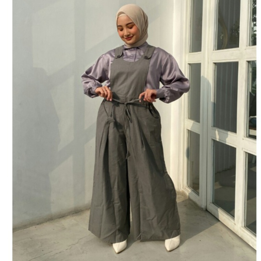 Overall Jumpsuit Panjang Wanita Linen Adem Terbaru