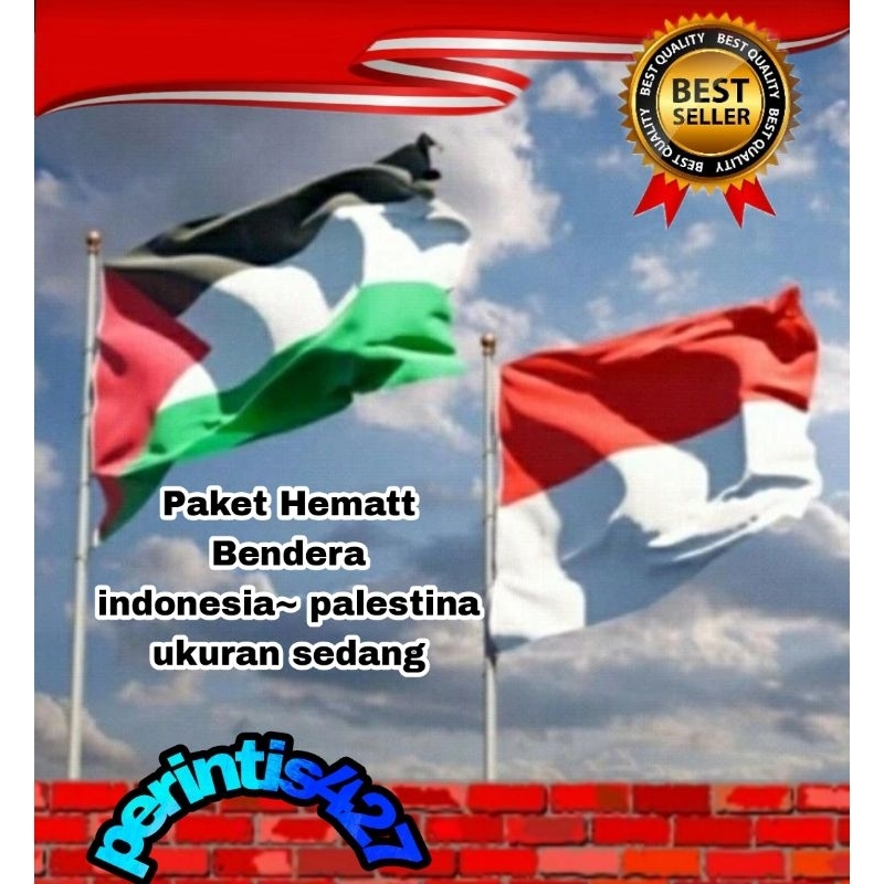 PAKET HEMAT BENDERA PALESTINA - INDONESIA UKURAN SEDANG