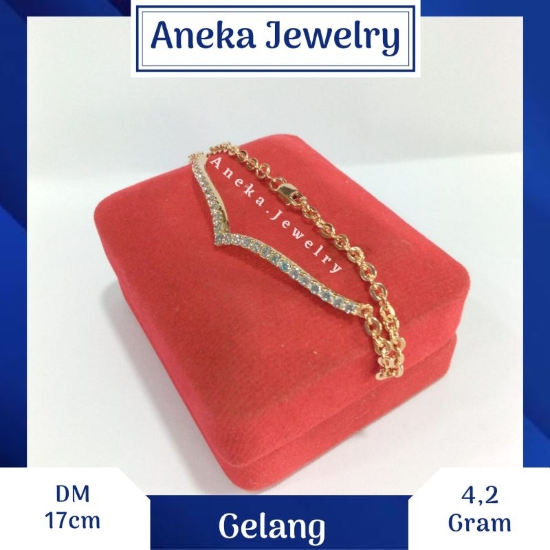 Gelang Holo V Mata Baris, Sepuh Emas Kuning, Perak 925