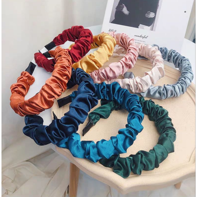 Bando Kerut Scrunchie Satin Silk Bando Nagita Lentur Bahan Scrunchie Model Korea / Bando Kerut Nagita