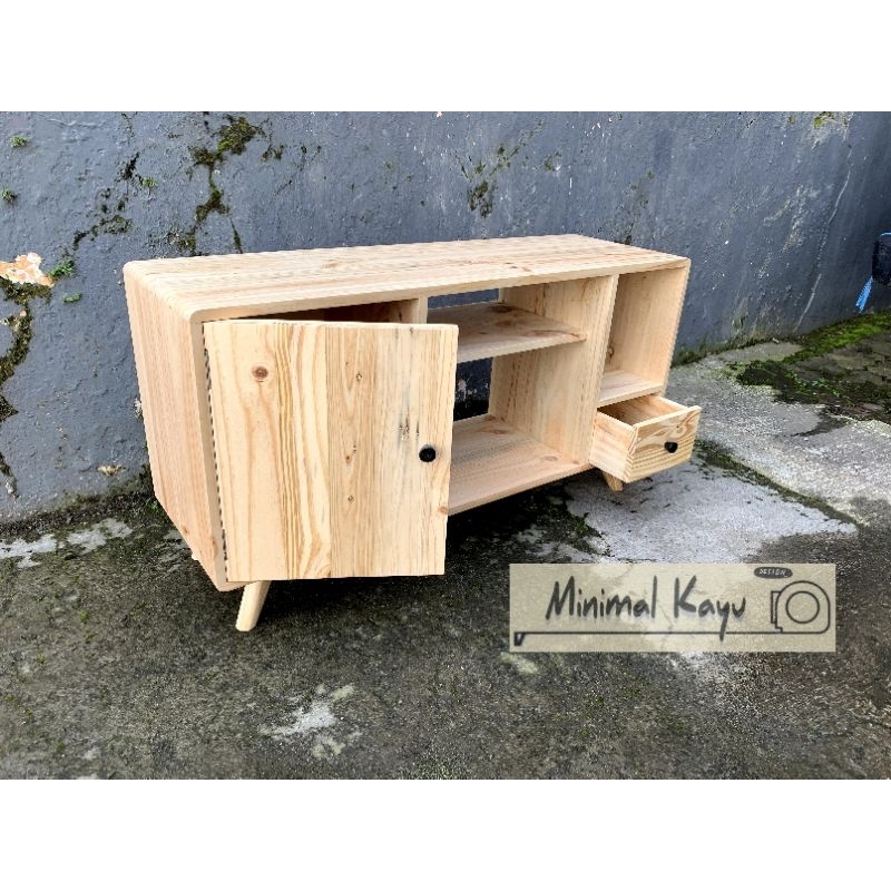 Meja rak tv minimalis full kayu pinus jati Belanda