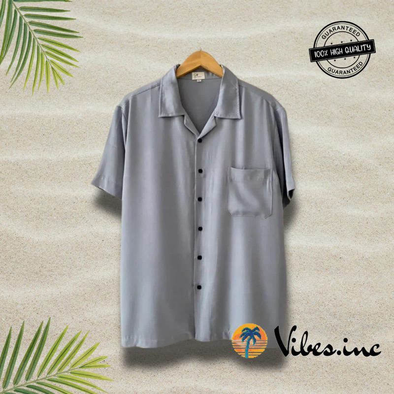 Kemeja Hawai Pantai Tropical Harian Casual Pria Wanita Big Size Jumbo Polos Soft Grey
