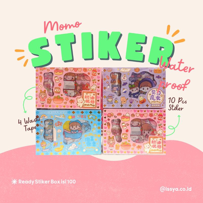 

❤️Issya❤️ Stiker Momo 10 Pcs + 4 Roll Washi Tape | Stiker anak Viral | Stiker Momo kecil
