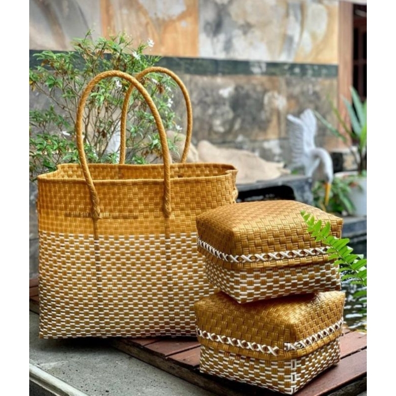 TAS SET KEBEN/TAS ANYAM PLASTIK JALI/TAS KERAJINAN/TAS KEBEN