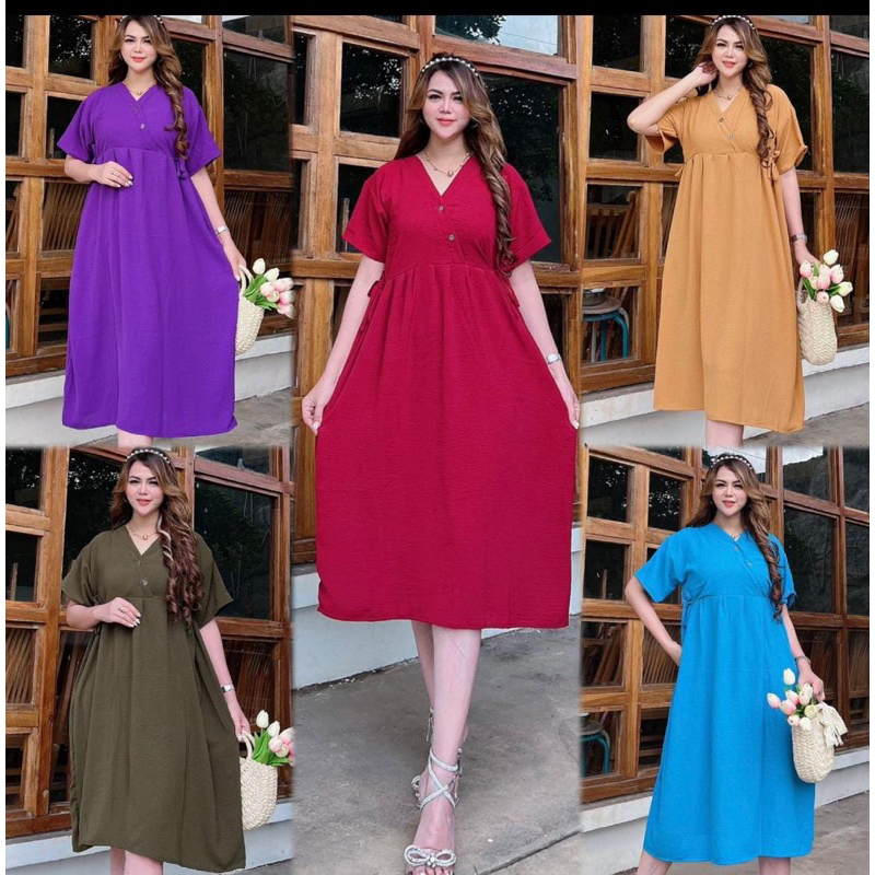 Daster Kimono Julia Dress Cringkle Airflow Busui Bumil Kancing Depan