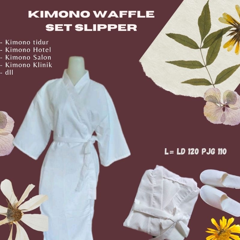 Bathrobe Kimono waffle set Slipper baju tidur pria wanita hotel salon spa klinik pasien rumah sakit