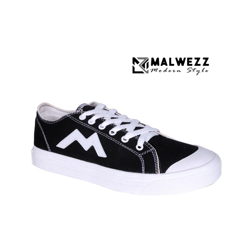 Sepatu Sneakers Malwezz Black White Basic Low - Modern Style - Sepatu Cowok dan Perempuan