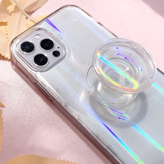 Pop Grip Tok Transparan Glitter Dried Flower Hologram Case (REAL FLOWERS INSIDE) POPSOCKET BUNGA ASLI