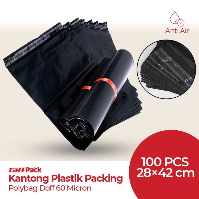 TaffPACK Kantong Plastik Packing Polybag Doff 60 Micron 100 PCS - G17 Hitam 28 x 42cm