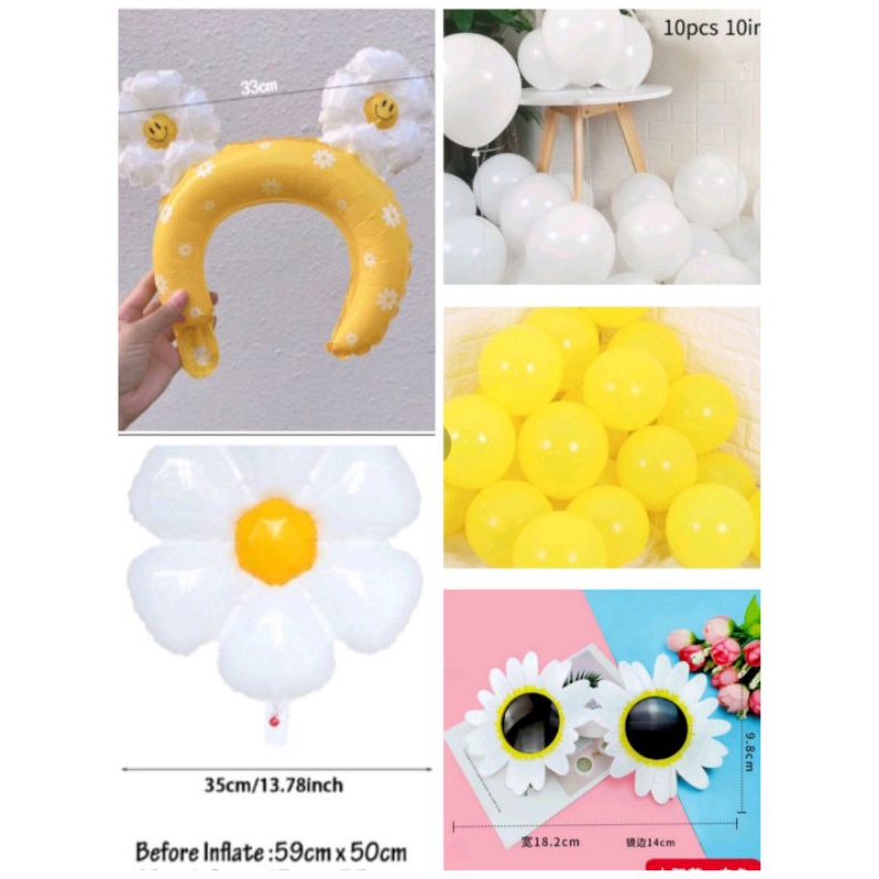 balon bunga daisy tanggung, kacamata daisy, balon bando daisy, balon tangkai