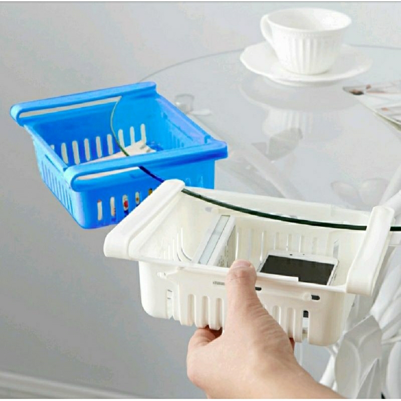 Rak Tambahan Kulkas Serbaguna Sliding Rack Multifungsi Organizer Kulkas Laci Keranjang Sliding Penyimpanan Kulkas