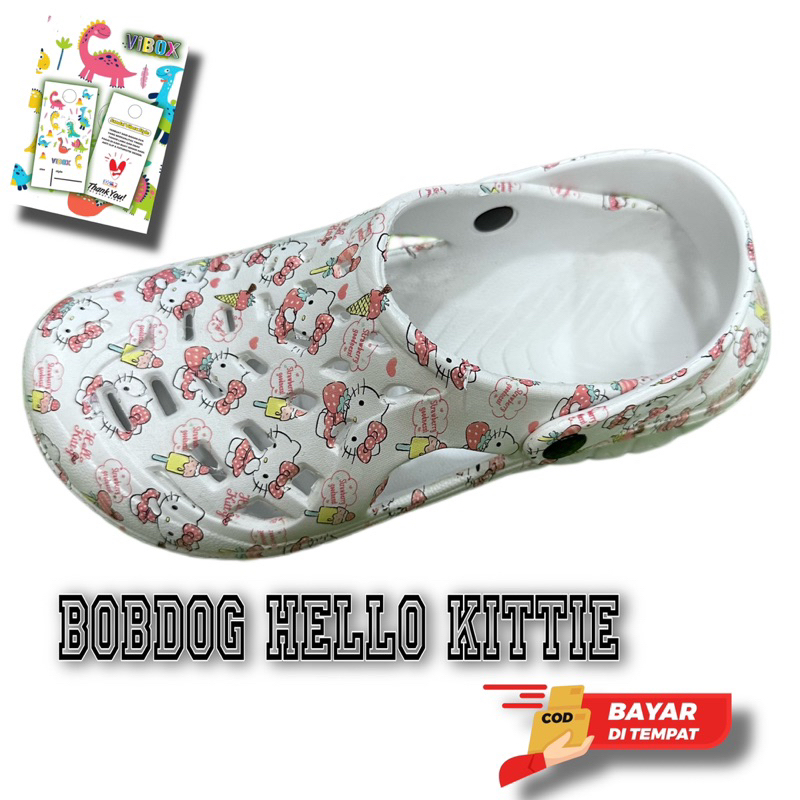 SALE !! Sandal Kodok Motif HELLO KITTIE, Sandal Sepatu Crocs, Sandal Baim, Sandal Medis Perawat Dokter, Sandal Pabrik SEN