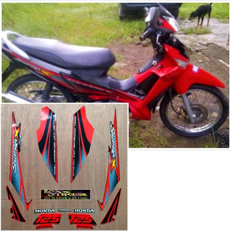 Striping original Honda Supra X 125 D merah tahun 2007 2008