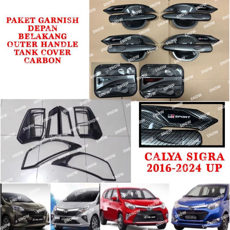 Paket Garnish Lampu Depan Belakang Outer Handle Tank Cover Calya Sigra 2016 2019 2022 2023 2024 UP GR SPORT Carbon Glossy