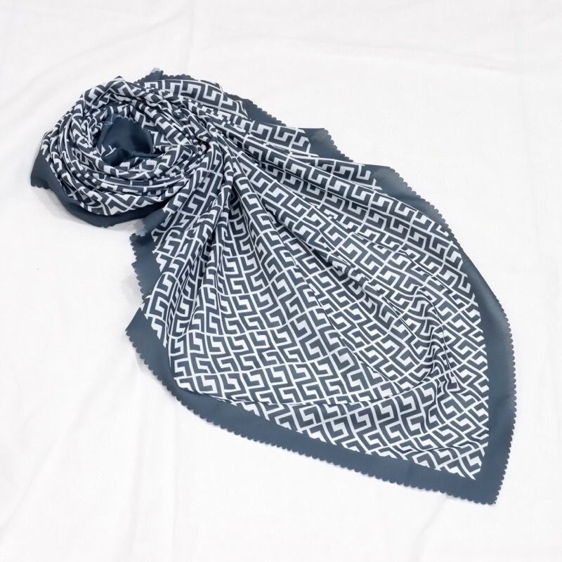 HIJAB SEGI EMPAT VOAL PREMIUM MOTIF PRINTING LASERCUT | MONO SERIES BLACK