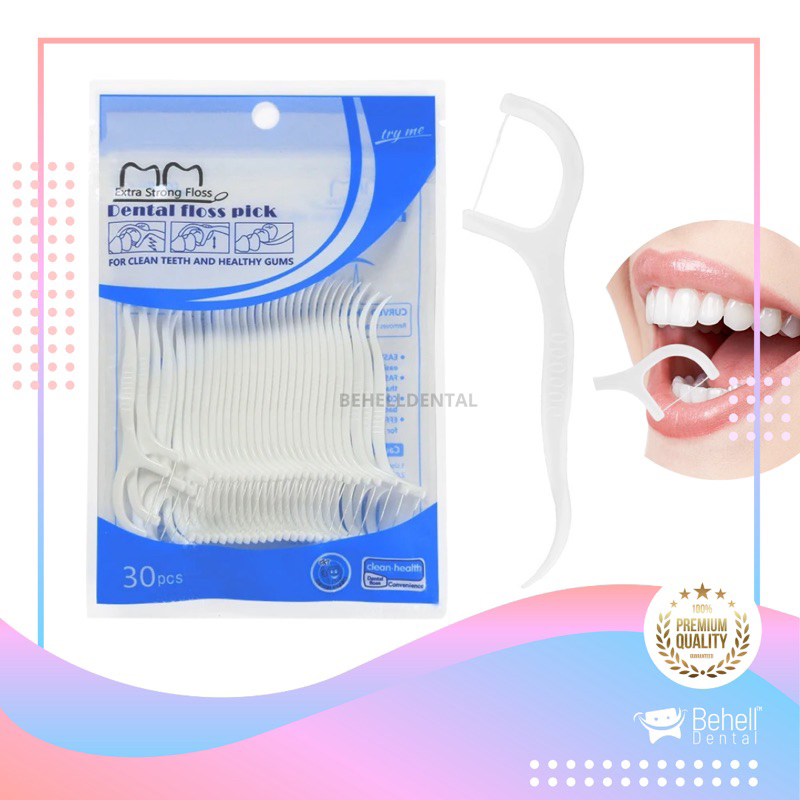 ISI 30 Pics DENTAL FLOSS STICK PICK PICKS - BENANG Gigi Sikat Sela Celah Interdental Brush Tusuk Char Mi - Flossing Isi 30pics 30pcs 30 pcs BEHELLDENTAL