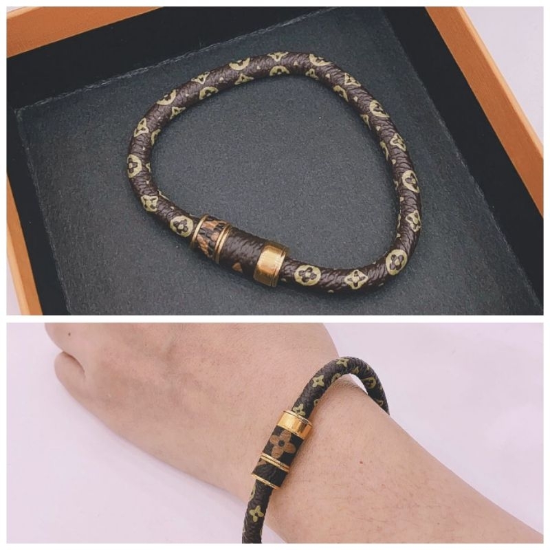 Gelang Kulit Mix Titanium Motif elv Premium Quality Anti karat anti alergi Stainless steel 982