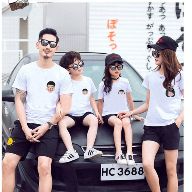 FAM KARTUN baju seragam model lucu oblong kembar  bagus murah kapelan keluarga anak perempuan dan la